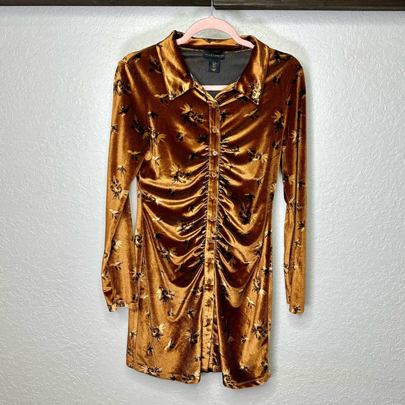 House of Harlow x Revolve Women Mustard Yellow Floral Velvet Franz Mini Dress S - Picture 2 of 10